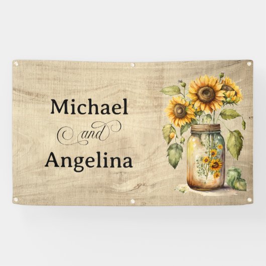 の結婚木素朴の背景のひまわり 横断幕 (横)