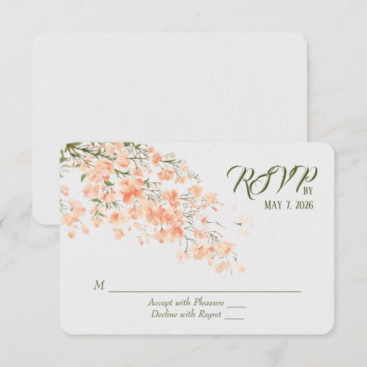 の結婚桃の花RSVP 出欠カード (正面/裏面)
