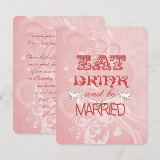 の結婚桃の鳩 招待状 (正面/裏面)