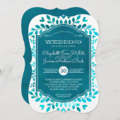 の結婚植物性アクアティール（緑がかった色）ブルーウォーター色 招待状 (正面/裏面)