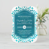 の結婚植物性アクアティール（緑がかった色）ブルーウォーター色 招待状 (スタンド正面)