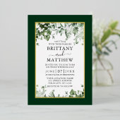 の結婚植物性ツタのセージのシダ写真金ゴールド 箔招待状 (立ち正面)