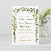 の結婚植物性ユーカリプトゥスグリーン金ゴールドアーチ 招待状 (スタンド正面)