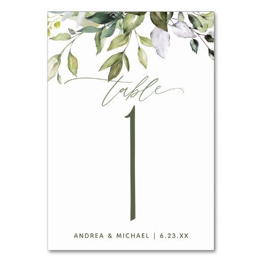 の結婚植物性水彩緑の自然 テーブルナンバー (正面)
