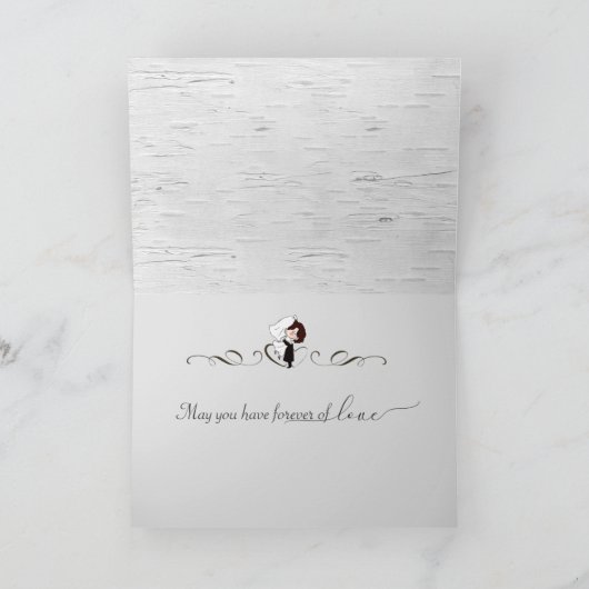 の結婚樺の木ツリーのスクロールおめでとう カード (内部)