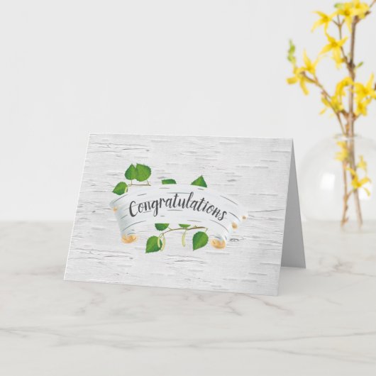 の結婚樺の木ツリーのスクロールおめでとう カード (黄色い花)