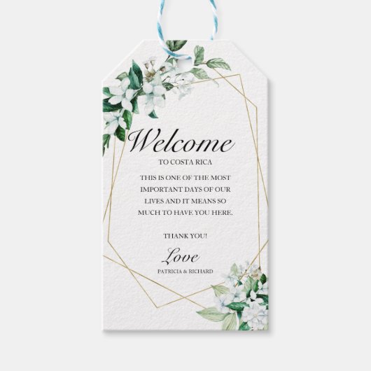 の結婚歓迎の幾何学的フローラ緑 ギフトタグ (正面)