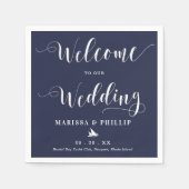 の結婚歓迎の手書きネイビ航海のーブルー スタンダードカクテルナプキン (正面)