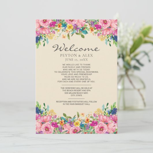 の結婚歓迎の旅程ピンク色の黄色の花 (スタンド正面)