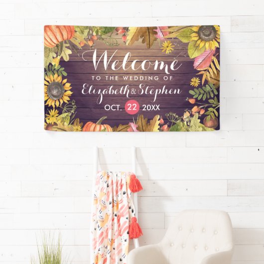 の結婚歓迎の秋のメープル葉パンプキンウッド 横断幕 (インサイチュ)