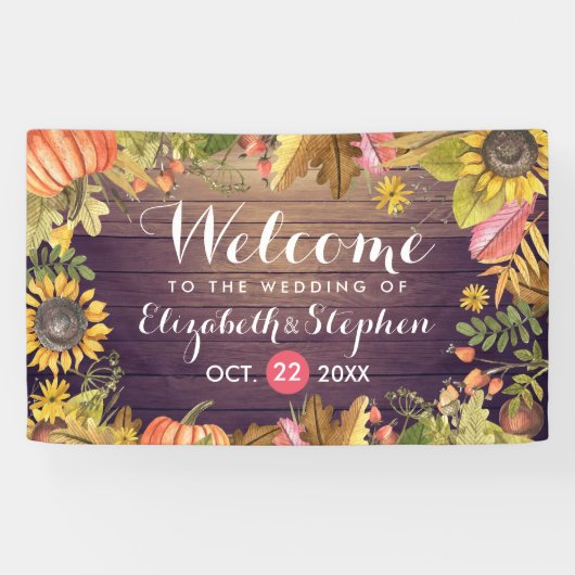 の結婚歓迎の秋のメープル葉パンプキンウッド 横断幕 (横)