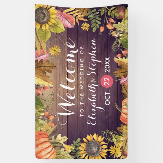 の結婚歓迎の秋のメープル葉パンプキンウッド 横断幕 (縦)