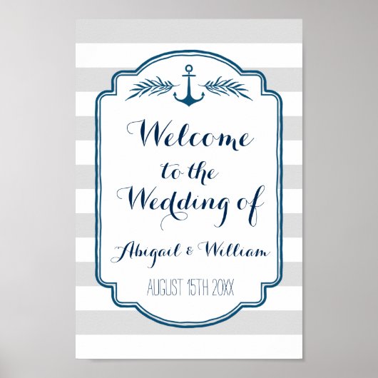 の結婚歓迎カスタムの署名の航海のストライプ ポスター (正面)