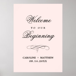の結婚歓迎サイン |エレガント赤面ピンクプリント ポスター