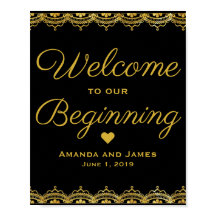 の結婚歓迎サイン |黒の金ゴールドレース