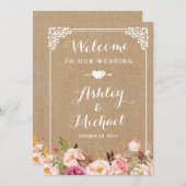 の結婚歓迎サイン | Burlap素朴フローラ 招待状 (正面/裏面)