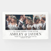 の結婚歓迎シンプルChic Script 3 Photo Collage 横断幕 (横)