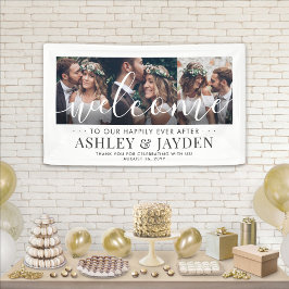 の結婚歓迎シンプルChic Script 3 Photo Collage 横断幕