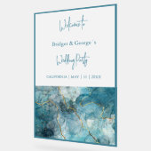 の結婚歓迎抽象芸術ティール（緑がかった色）ブルー大理石すり曇り アクリルサイン (傾斜)