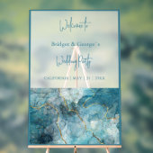 の結婚歓迎抽象芸術ティール（緑がかった色）ブルー大理石すり曇り アクリルサイン (ニュートラル)