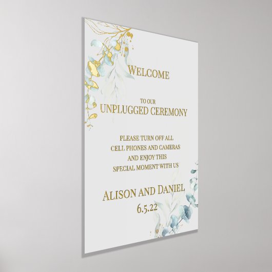 の結婚歓迎淡い色ののセージ緑の葉 箔ポスター (レイダウン)