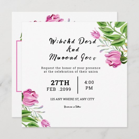 の結婚正方形の折り畳み招待状カードテンプレート 招待状 (正面/裏面)