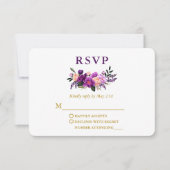 の結婚水エレガント色パープルフローラ金ゴールド 出欠カード (正面)