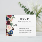 の結婚水エレガント色ブルゴーニュフローラブルー 出欠カード (スタンド正面)