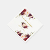 の結婚水エレガント色ブルゴーニュフローラ金ゴールド スタンダードカクテルナプキン (角)