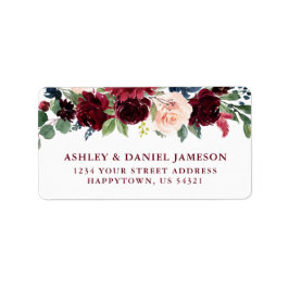 の結婚水エレガント色ブルゴーニュ青フローラ ラベル