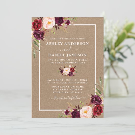 の結婚水カラーバーガンディフローラクラフト 招待状 (スタンド正面)