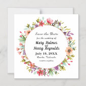 の結婚水モダン色の花の日付を保存 マグネット招待状 (正面)