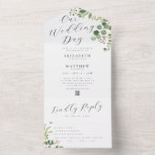 の結婚水モダン色の葉シックQRコード オールインワン招待状 (内側)