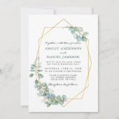 の結婚水彩ユーカリ緑の金ゴールド枠 招待状 (正面)