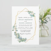 の結婚水彩ユーカリ緑の金ゴールド枠 招待状 (スタンド正面)