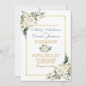 の結婚水彩埃っぽい青い白いフローラ写真 招待状 (正面)