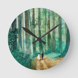 の結婚水彩木地風景 ラウンド壁時計