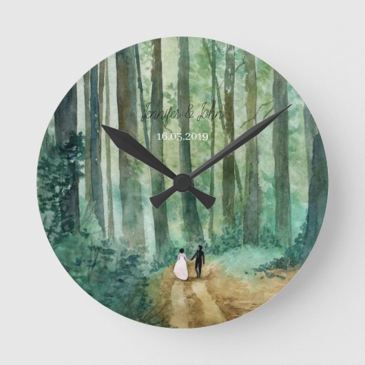 の結婚水彩木地風景 ラウンド壁時計 (正面)