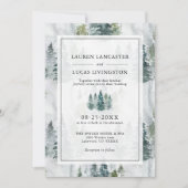 の結婚水彩松素朴の木の深い緑 招待状 (正面)