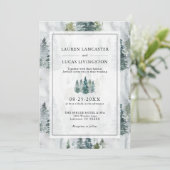 の結婚水彩松素朴の木の深い緑 招待状 (スタンド正面)