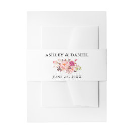 の結婚水彩桃色フローラ 招待状ベリーバンド