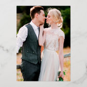 の結婚水彩桃色ホワイトフローラ写真金ゴールド 箔招待状 (裏面)