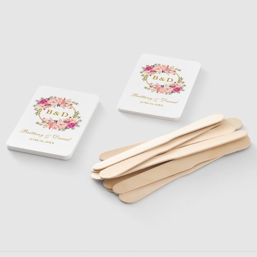 の結婚水彩桃色ローズ赤面フローラ ハンドファン (組立なし)