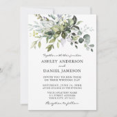 の結婚水彩植物緑のセージ緑 招待状 (正面)