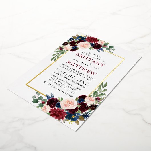 の結婚水彩混合フローラ写真金ゴールド 箔招待状 (回転した状態)