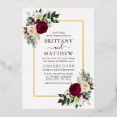 の結婚水彩燃えるフローラ緑の金ゴールド 箔招待状 (正面)