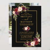 の結婚水彩画フローラフォトブラック 招待状 (正面/裏面)