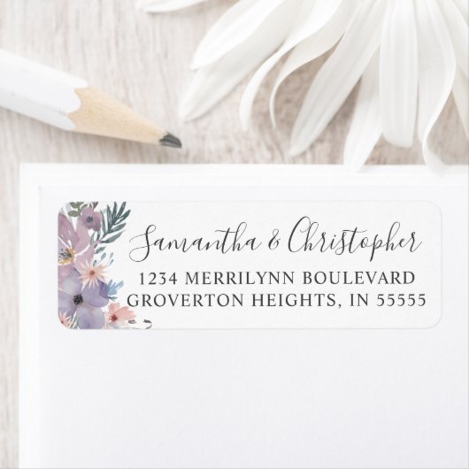 の結婚水彩紫フローラ野草花文字 ラベル (インサイチュ)