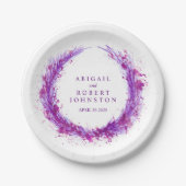 の結婚水彩紫リース名紙プレート ペーパープレート (正面)