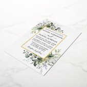 の結婚水彩緑のセージ緑の金ゴールド 箔招待状 (回転した状態)